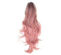 Parrucca Rosa per Capelli Umani, Parrucche Ondulate Lunghe a Rete Rosa da 27,5 Pollici Parrucca Sintetica con Parte Centrale Regolabile con Pettini Antivento Anteriori e