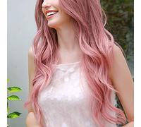 Parrucca Rosa per Capelli Umani, Parrucche Ondulate Lunghe a Rete Rosa da 27,5 Pollici Regolabili con Pettini Antivento Anteriori e Posteriori per Cosplay, Feste, Carnevali e Uso