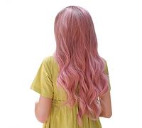 Parrucca Rosa per Capelli Umani, Rete Rosa da 27,5 Pollici Regolabile con Pettini Antivento Anteriori e Posteriori Parrucche Ondulate Lunghe Parrucca Sintetica con Parte Centrale