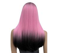 Parrucca Rosa Sfumata Per Donna, Lunga Parrucca Rosa Nera Liscia Con Frangia, Parrucche Colorate Da Cosplay Da 24 Pollici Per Feste Quotidiane/Uso Di Halloween