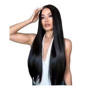 Parrucca rossa con frangia, lunga e dritta, for donna, capelli sintetici dall'aspetto naturale, resistenti al calore, for uso quotidiano, feste e cosplay, 30 pollici(Black)