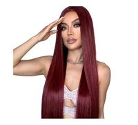 Parrucca rossa con frangia, lunga e dritta, for donna, capelli sintetici dall'aspetto naturale, resistenti al calore, for uso quotidiano, feste e cosplay, 30 pollici(Burgundy)