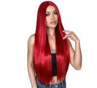 Parrucca rossa con frangia, lunga e dritta, for donna, capelli sintetici dall'aspetto naturale, resistenti al calore, for uso quotidiano, feste e cosplay, 30 pollici(Red)