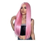 Parrucca rossa con frangia, lunga e dritta, for donna, capelli sintetici dall'aspetto naturale, resistenti al calore, for uso quotidiano, feste e cosplay, 30 pollici(Pink)