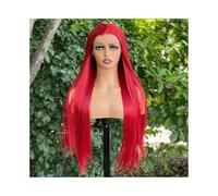 Parrucca rossa da 26 pollici, lunga e liscia, 13x4, in pizzo frontale, in fibra resistente al calore, senza colla, pre-pizzicata, con attaccatura dei capelli naturale, for donne alla moda