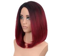 Parrucca rossa e nera da 12 pollici, caschetto corto, parrucche con capelli ombré for donne, lunghezza spalle