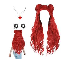 Parrucca rossa per Halloween - Spooky Cosplay Costume di capelli | Set di orecchini a forma di cuore per eventi tematici gotici Dress Up Date Night Stage o streghe trucco trasformati