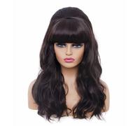 Parrucca Rugelyss lunga ondulata castano scuro con frangia, grande bouffant, a nido d'ape, per donna, adatta per costumi anni '80 o feste di Hall