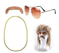 Parrucca Ryan,Mullet Parrucca Ryan,Mullet Anni '70 e '80,Acconciatura Assi,Hippie Parrucche Costume Set per Cosplay Halloween Costume Party, Disco Theme Party