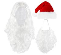 Parrucca Santa e Barba e Berretto Set Cappello di Babbo Natale con Barba e Parrucca Accessori per Costumi di Babbo Natale, Ideali per Feste di Cosplay