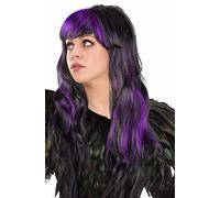 Parrucca sexy Bob e capelli lunghi bicolore con fili Parrucca Cabaret Pageboy Charleston Parrucche per Carnevale e Motto Party (capelli lunghi nero-viola)