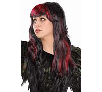 Parrucca sexy Bob e capelli lunghi bicolore con fili Parrucca Cabaret Pageboy Charleston Parrucche per Carnevale e Motto Party (capelli lunghi nero-rosso)