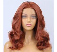 Parrucca sintetica a caschetto da donna con pizzo frontale a onda corta, attaccatura dei capelli naturale, parrucche per capelli corti in rame