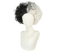 Parrucca sintetica afro corta bianca e nera da 10 pollici for donne, parrucche for feste di cosplay