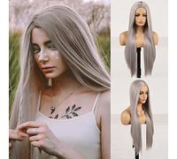 Parrucca Sintetica Afro Crespa Riccia Colore Arancione Onda Naturale Parrucca Lunga Per Donne Bianche Nere Capelli In Fibra Ad Alta Temperatura Parrucche Grigie Per Donne (Color : White, Stretched Le