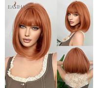 Parrucca sintetica allo zenzero in rame dritto più facile con parrucca per capelli Bob arancione Bang per le donne Cosplay quotidiano resistente al calore naturale