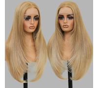 Parrucca sintetica bionda 13 x 4 con pizzo frontale, pre-pizzicata, lunga 66 cm, per donne, 100% fibra Futura Premium, pronta da indossare, con frangia, adatta ai principianti, adatta all'uso