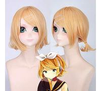 Parrucca sintetica bionda corta GHK Cosplay Vocaloid Kagamine Rin con due piccole code di cavallo Parrucche femminili per uomo