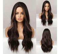 Parrucca sintetica bionda lunga ondulata castana mista bionda per donne bianche e nere, festa quotidiana, capelli in fibra ad alta densità e temperatura-LC-06155-1-28 pollici