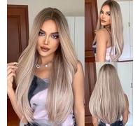 Parrucca sintetica bionda lunga ondulata castana mista bionda per donne bianche e nere, festa quotidiana, capelli in fibra ad alta densità e temperatura-LC-0462-1-28 pollici