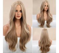 Parrucca sintetica bionda lunga ondulata castana mista bionda per donne bianche e nere, festa quotidiana, capelli in fibra ad alta densità e temperatura-LC-0326-1-28 pollici