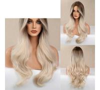 Parrucca sintetica bionda lunga ondulata castana mista bionda per donne bianche e nere, festa quotidiana, capelli in fibra ad alta densità e temperatura-LC-0307-1-28 pollici