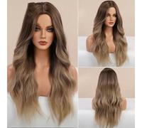 Parrucca sintetica bionda lunga ondulata castana mista bionda per donne bianche e nere, festa quotidiana, fibra ad alta densità e temperatura, capelli-LC-0179-10-28 pollici