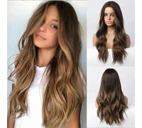 Parrucca sintetica bionda lunga ondulata castana mista bionda per donne bianche e nere per feste quotidiane, capelli in fibra ad alta densità e temperatura-lC-0179-1-28 pollici