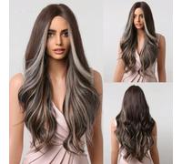 Parrucca sintetica bionda ombré castana con capelli lunghi e ondulati senza frangia per donne, per uso quotidiano, feste, 2008-1-26 pollici-1 pezzo