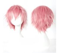Parrucca sintetica blu corta e soffice a strati da 30 cm per cosplay, resistente al calore, in fibra, rosa, 12 POLLICI