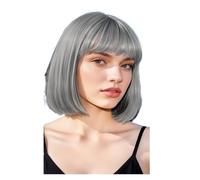 Parrucca sintetica colorata a caschetto - Acconciatura arcobaleno con frangia morbida per feste, Halloween e cosplay(75-752- gray)