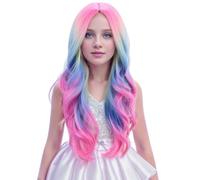 Parrucca sintetica colorata for bambini, parrucca lunga riccia arcobaleno for cosplay, feste, Halloween e carnevali