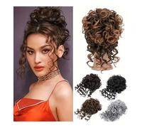 Parrucca sintetica con coulisse e chignon ondulato arricciato, accessori for capelli spettinato africano(Silver grey)