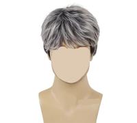 Parrucca sintetica con frangia, compatibile for uomo sostitutiva for capelli grigi for anziano a strati corti misti for uso quotidiano