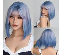 Parrucca sintetica corta bionda bianca parrucca cosplay liscia con frangia per donne festa di Halloween uso capelli resistenti al calore-WL1138-1