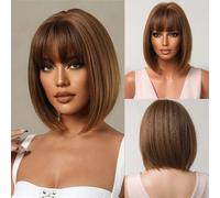 Parrucca sintetica corta bionda bianca parrucca cosplay liscia con frangia per donne festa di Halloween uso capelli resistenti al calore-LC2071-2