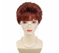 Parrucca sintetica corta castana da vecchia signora, set di costumi da nonna, occhiali, collana per capelli, 3 pezzi, parrucche da donna per Natale e Halloween, castana, 4 pollici