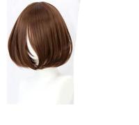 Parrucca sintetica corta e liscia con frangia rifinibile rosa rossa blu viola cosplay per donne parrucche corte-Colore naturale