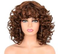 Parrucca Sintetica Corta E Riccia Crespa Da Donna Con Frangia, Texture Elastica Rosso Rame Per Feste O Cosplay