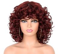 Parrucca Sintetica Corta E Riccia Crespa Da Donna Con Frangia, Texture Elastica Rosso Rame Per Feste O Cosplay