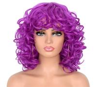 Parrucca Sintetica Corta E Riccia Crespa Da Donna Con Frangia, Texture Elastica Rosso Rame Per Feste O Cosplay