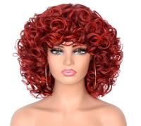 Parrucca Sintetica Corta E Riccia Crespa Da Donna Con Frangia, Texture Elastica Rosso Rame Per Feste O Cosplay