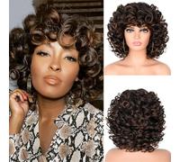 Parrucca Sintetica Corta E Riccia Crespa Da Donna Con Frangia, Texture Elastica Rosso Rame Per Feste O Cosplay