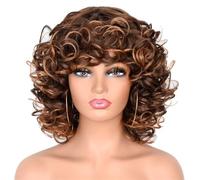 Parrucca Sintetica Corta E Riccia Crespa Da Donna Con Frangia, Texture Elastica Rosso Rame Per Feste O Cosplay