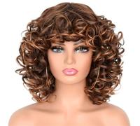 Parrucca Sintetica Corta E Riccia Crespa Da Donna Con Frangia, Texture Elastica Rosso Rame Per Feste O Cosplay