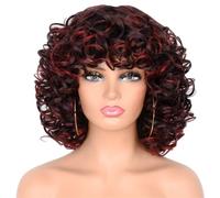 Parrucca Sintetica Corta E Riccia Crespa Da Donna Con Frangia, Texture Elastica Rosso Rame Per Feste O Cosplay