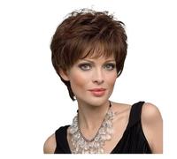 Parrucca sintetica corta e soffice, marrone e dorata, da indossare tutti i giorni e per le feste(716-288-light brown)