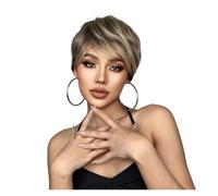 Parrucca sintetica corta e soffice, marrone e dorata, da indossare tutti i giorni e per le feste(716-K22)