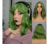 Parrucca sintetica corta marrone blu scuro con frangia da donna, blu scuro, rosa e nera, per feste Lolita, cosplay, uso quotidiano, capelli naturali-D22-1132-W