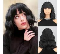 Parrucca sintetica corta marrone blu scuro con frangia da donna, blu scuro, rosa e nera, per feste Lolita, cosplay, uso quotidiano, capelli naturali-1936-2